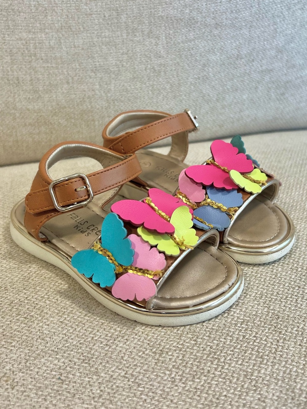 Falls Creek Kids Size 7 Toddler Tyler 3D Butterfly Sandals Girls Multicolor EUC